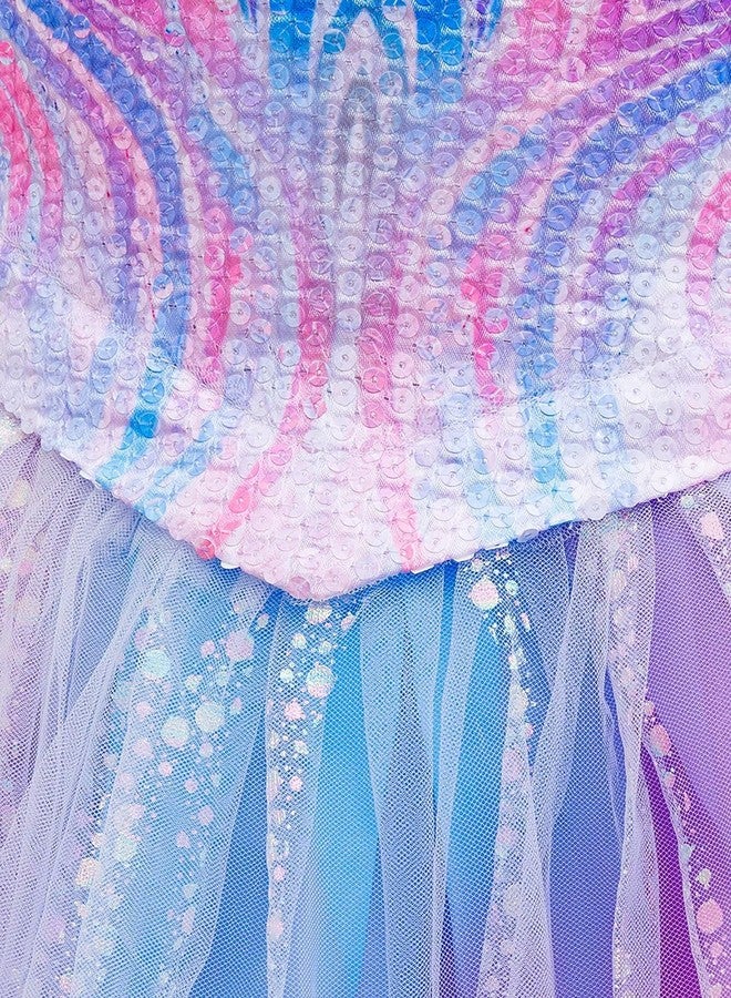 Szytypyl Good Witch Glinda Costume Dress for Girls Halloween Sequins Tulle Dresses Purple - Image 4